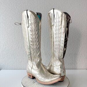 Lane LEXINGTON Knee High Womens Cowboy Boots 7.5 Gold Western Cowgirl Lace Up